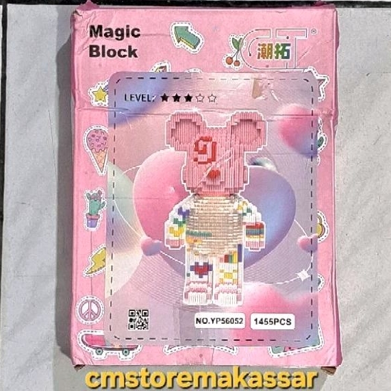 Lego Bricks Nano Block Puzzle 3D Toys Large Size Violent Bear Rainbow Pink 1455 Pcs