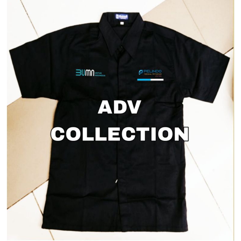 KEMEJA HITAM Pelindo Shirt Terminal Container BUMN Black Short Sleeve Men Embroidery