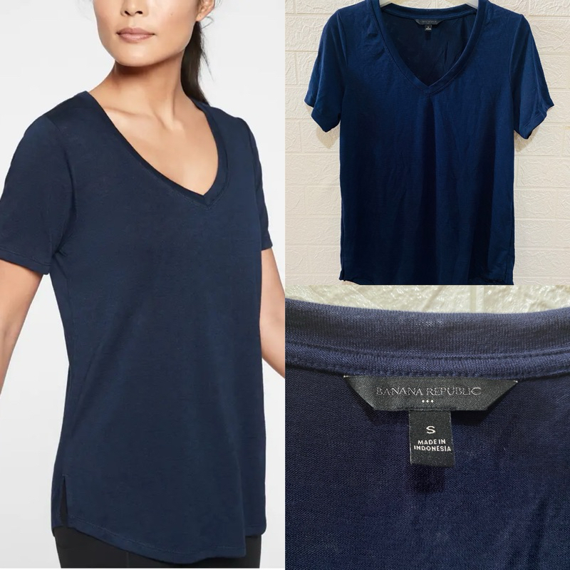 Navy Short Sleeve V NECK Women's T-Shirt