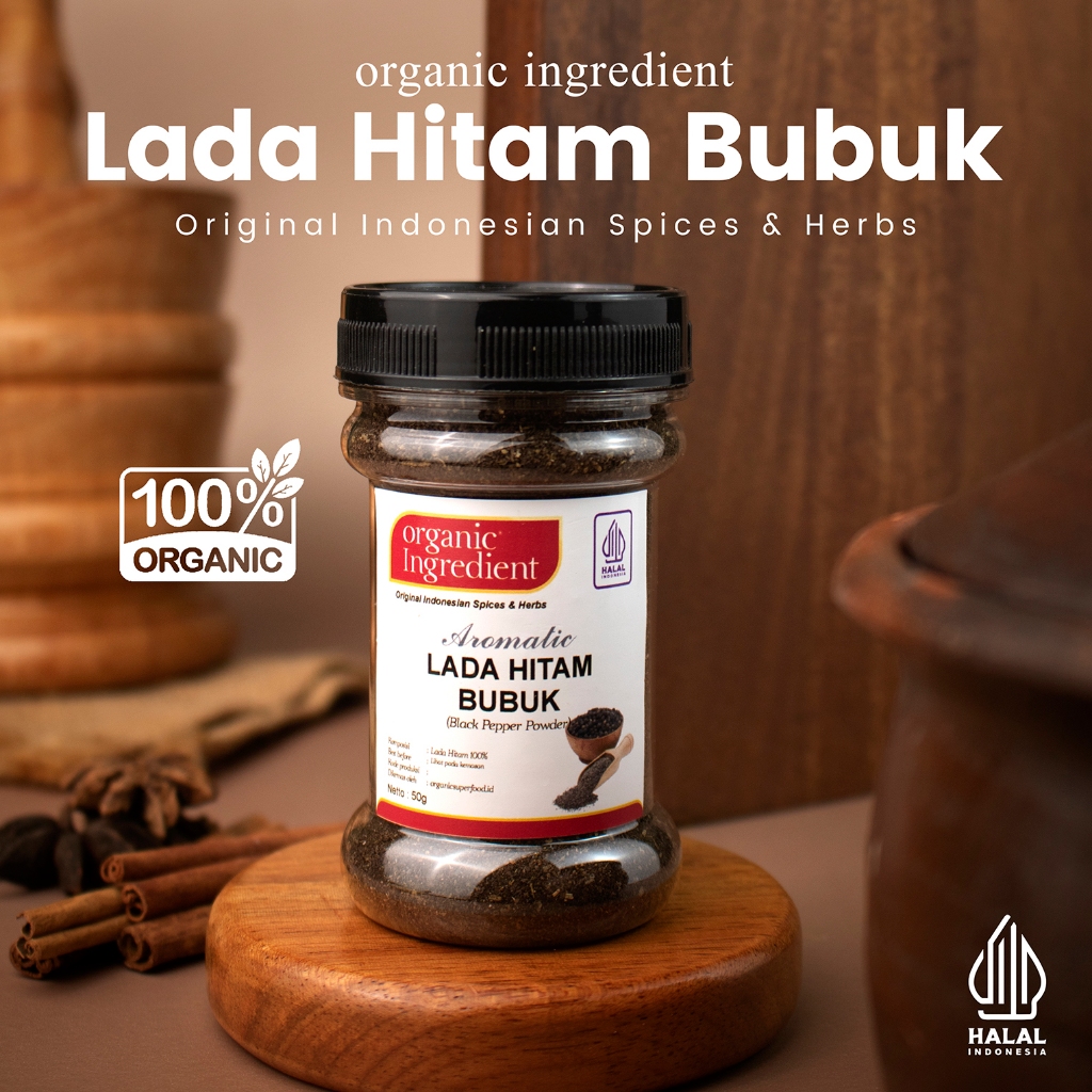 HITAM Organic Ingredient Black Pepper Powder, Original Indonesian Kitchen Spice