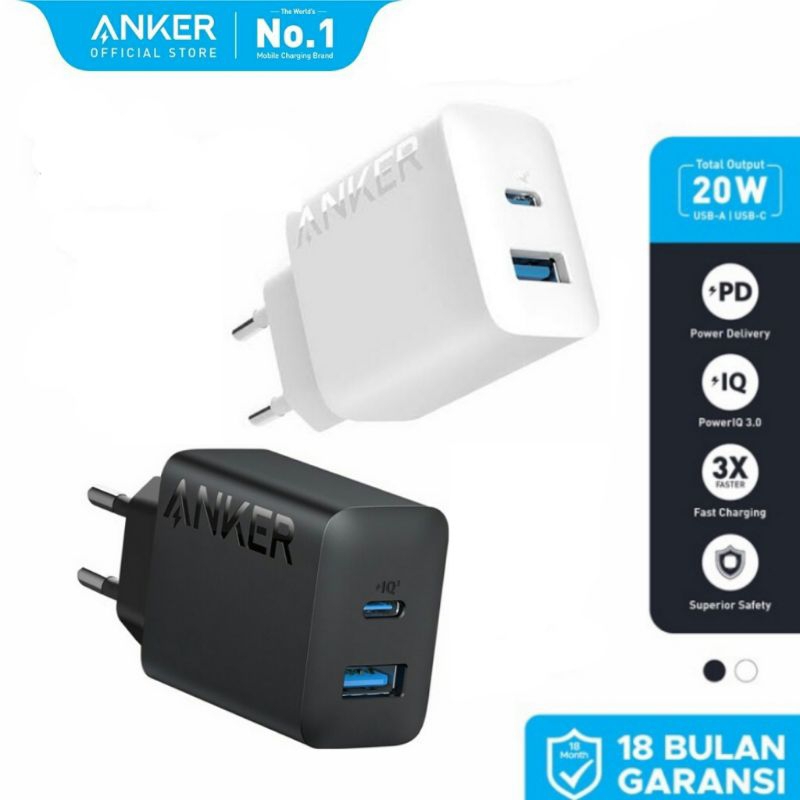 Anker 20W Fast Wall Charger (USB-C & USB-A Dual Port — A2348)