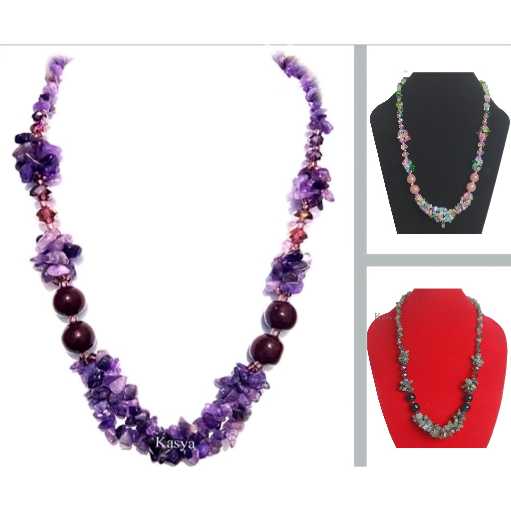 UNGU Fashion hijab Necklace Pebbles Fashionable Amethyst Purple red coral black onyx chip natural stone beads