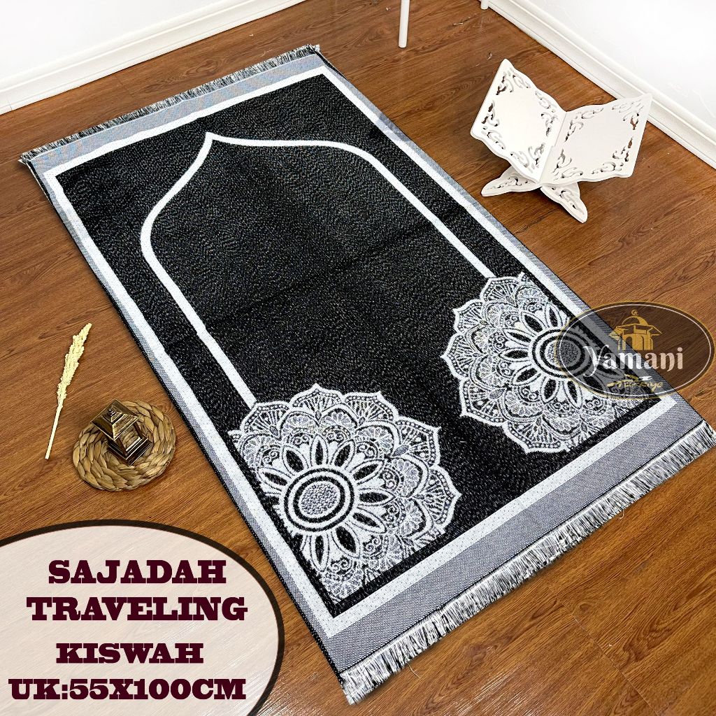 Black Special Kiswah Motif Travel Prayer Mat Adult Size 53x100cm Prayer Supplies Sejadah Almeera.Moslem Souvenir