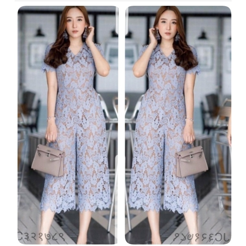 JS EVA Jumpsuit Brocade material with lining zipper and elastic back fit L size LD 90 to 100CM Length 100cm Jumpsuit playsuit Jumpsuit jumper style