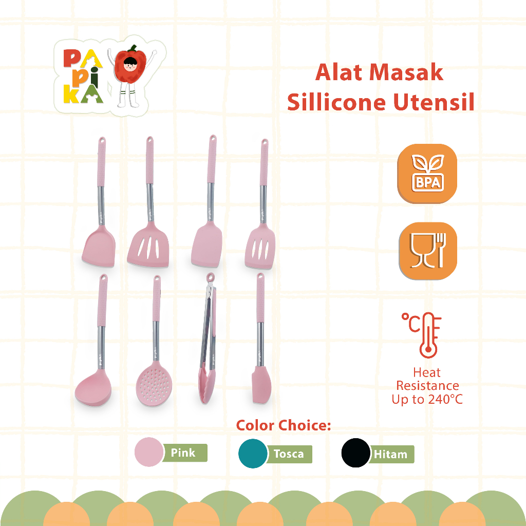Papika Silicone Cooking Tools 03 Cooking Utensil / Silicon Spatula / Heat Resistant Utensile / Silicon Sutil / Sodet Silicone Kitchen Tool / Non-Stick Silicone Cooking Tools Food Grade Fried Cake Clips Kitchen Silicon Utensile BPA Cookware Set Free FREE F