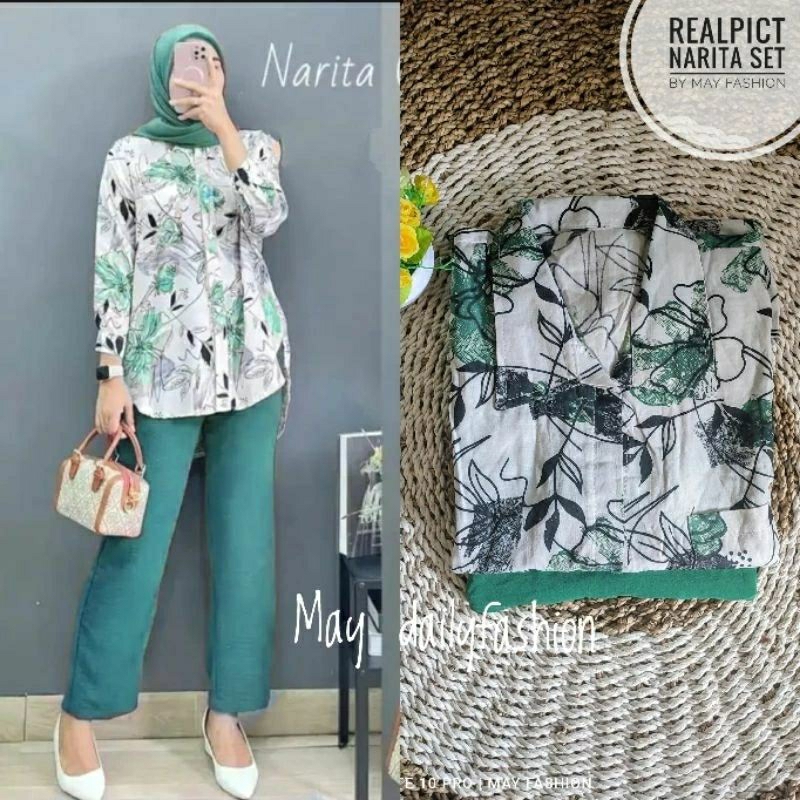 NARITA SET RAYON THICK FLOWER MOTIF BUSUI ONESET MODERN CPLP MOST VIRAL DAILY PAJAMAS SET