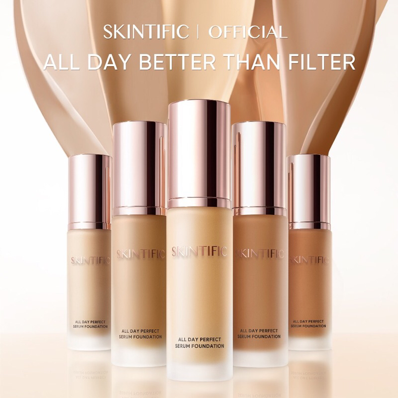 Skintific All Day Perfect Serum Foundation Full Coverage 25ml 24 Hour Long Wear Soft Matte Finish Powder Make Up Cushion Concealer Cream Infused with skincare ingredients