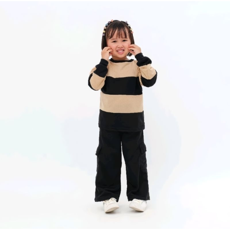 One Set Cargo Striped Multicolor Stripe Premium Sweater for Girls 1-12 Years Old Children's Suit