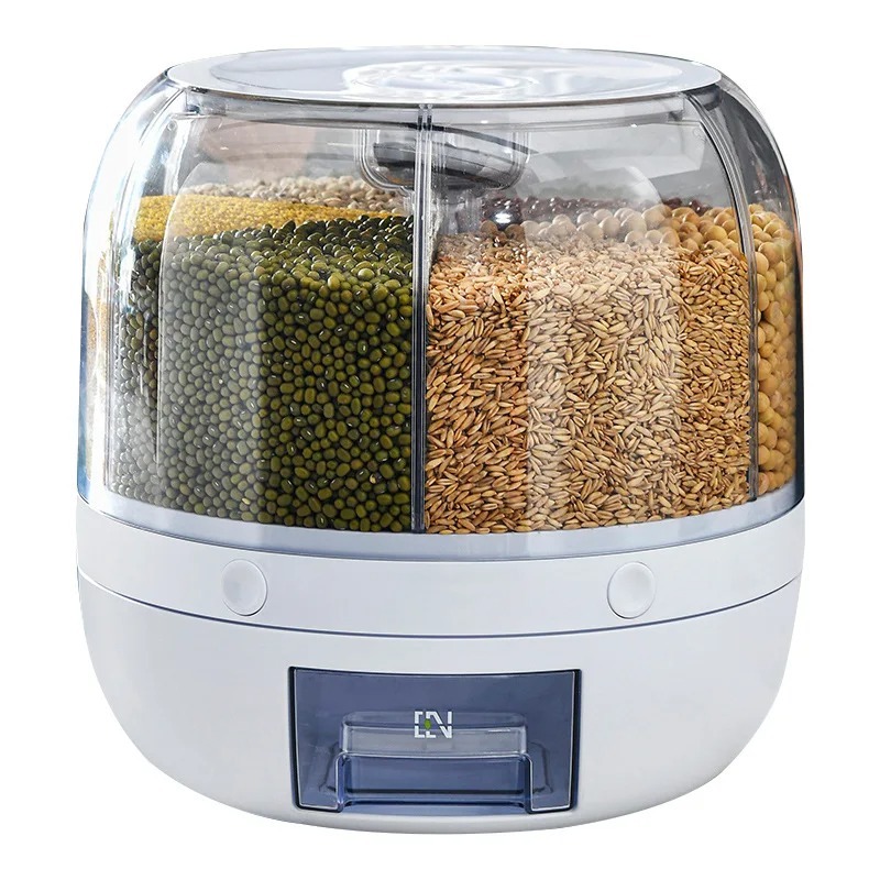 Swivel Rice Dispenser 360 Rice Box Moisture Proof 6 Grid 6kg Rotary Rotation Many Grain Oat ASCOR YM6