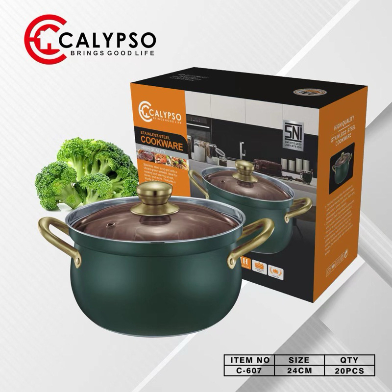 HIJAU CALYPSO LUXURY GREEN STAINLESS SOUP PAN JUMBO 24 CM COOKWARE GUARANTEED SATISFACTION THICK ORIGINAL OFFICIAL!