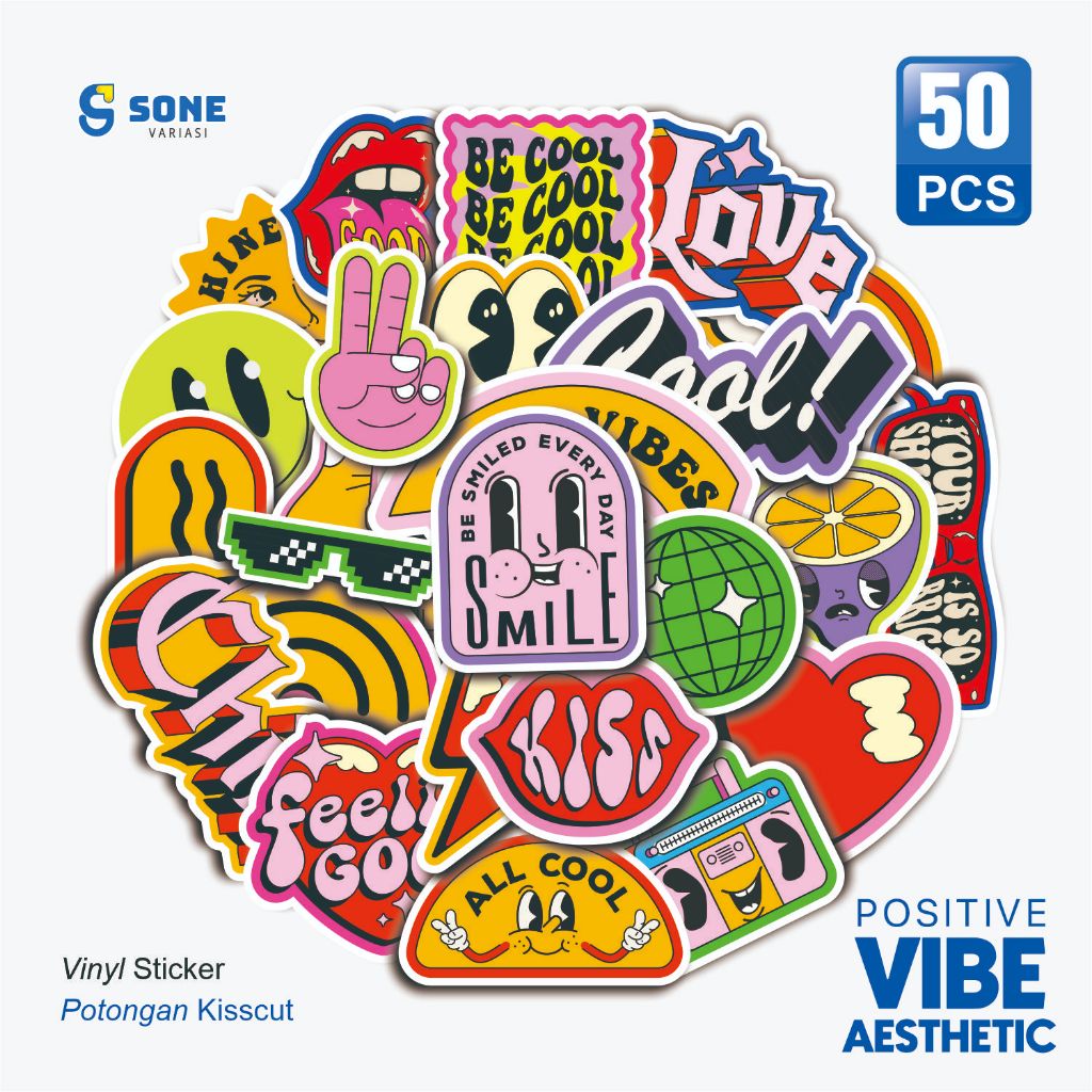 Sticker Pack Positive Vibe Aesthetic Paper Vinyl- For Laptops, Motorcycles, And Helmets - Paper Stationery