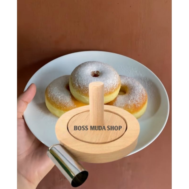 1 set of wooden donut mold + wooden ring / dough limiter + press + stainless steel dough hole punch