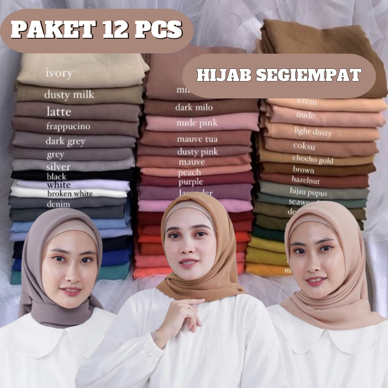 12 PCS BELLA SQUARE HIJAB PREMIUM POLYCOTTON SQUARE HIJAB PREMIUM NECI SEWING