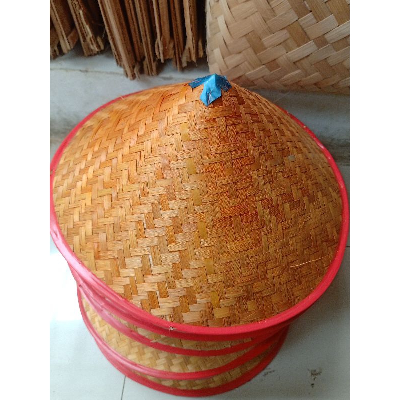 MERAH Caping L:is Red 35CM Adult and Children's Caping Bamboo Hood Farmer Hat