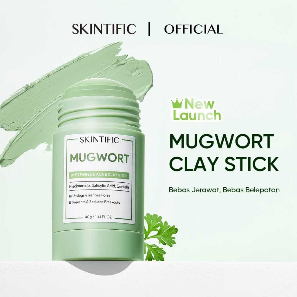 Skintific - Mugwort Clay Mask Stick Mask Cleansing Clay Face Mask Travel Friendly for Sensitive Skin 40g