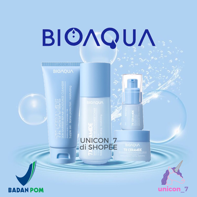 | Unicon | Bioaqua 7X Ceramide Skincare Repair Barrier Set Package With Moisturizer Cream/Hydrating Toner/Facial Serum/Gentle Cleanser
