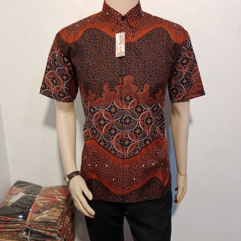 Hem batik kawaung Brown Brick original arta batik super Code 007 modern Men's batik l exclusive batik l Men's batik l fashion muslim Clothing ori 5.5 24 Indonesian batik l Selected batik l prakasa batik l Contemporary batik l Latest batik