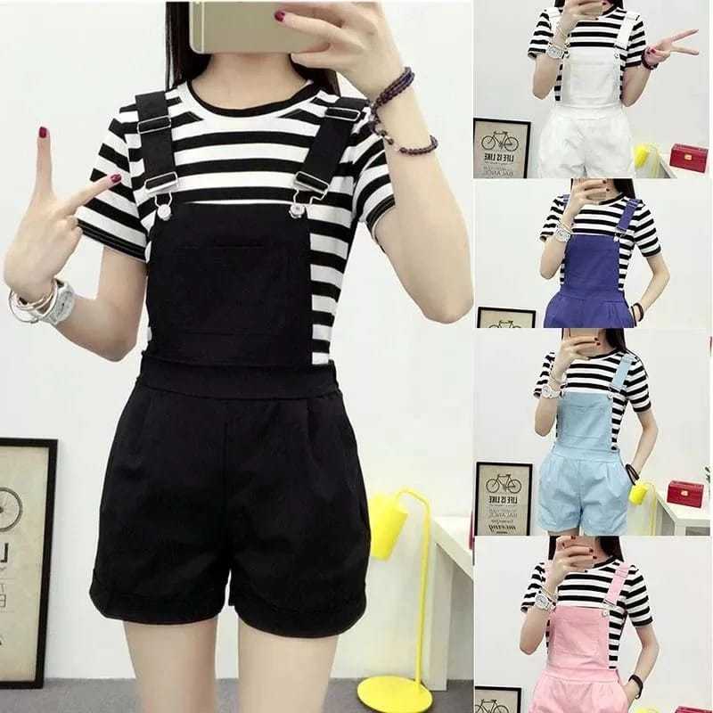 New Women's Korean Tie-Dye Denim Wide Leg Short Jumpsuit Pants