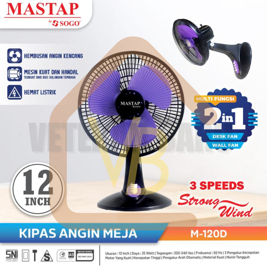 12 INCH 2IN1 DESK FAN WALLFAN M-120D MASTAP 12" TABLE FAN