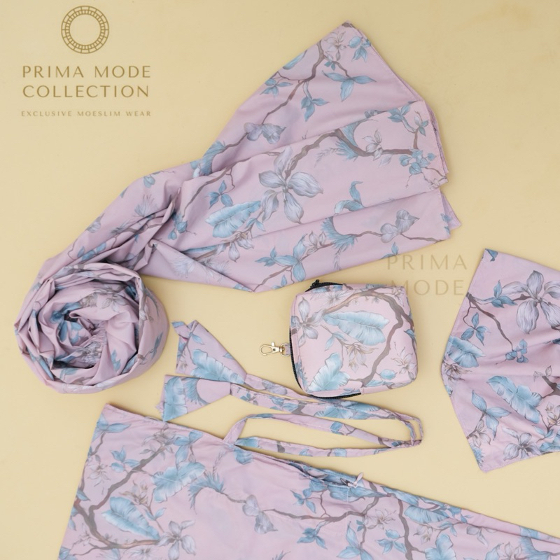 Prima MODE - (FREE SAJADAH) Calla Series Buttonscarves 2in1 Mini Motif Parachute Premium Korea Travel Chin Zipper