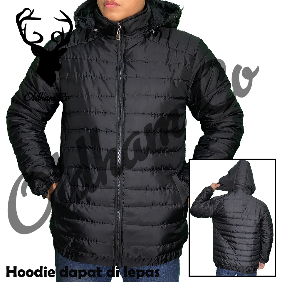 BLACK MEN'S PUFFER JACKET REMOVABLE HOODIE SIZE ML XL XXL XXXL - 2XL 3XL OLDHAM JUMBO SIZEOriginal - HIKING JACKET - THICK WINDPROOF JACKET - THICK WINDBREAKER MOUNTAIN JACKET