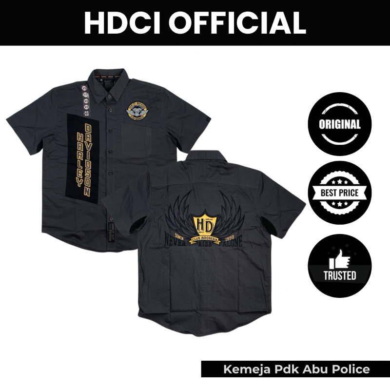KEMEJA Harley Davidson Club Indonesia Official Merchandise Abu Police Short Shirt