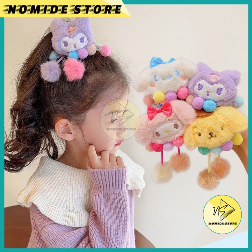 Korean Children's Hair Tie Sanrio Cinnamoroll Cute Pom Pom Doll Fashion Hair Rubber Ponytail Accessories