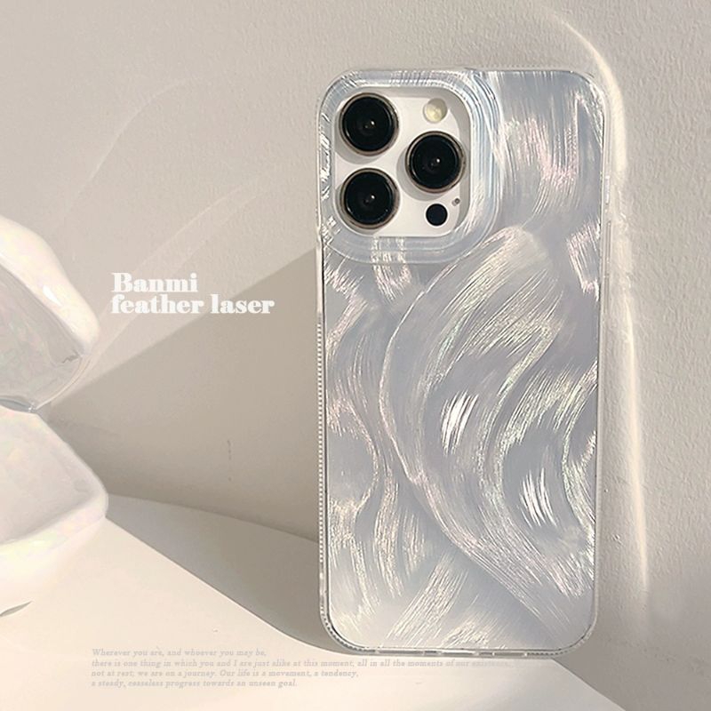 New! Silver Feather Hologram Case for iPhone 11 12 13 14 15 PRO MAX PLUS X XR XS MAX 7 8 PLUS