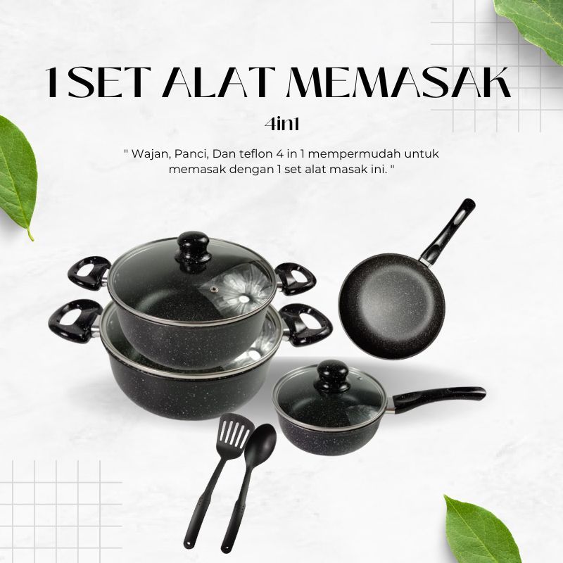 PERALATAN Cookware Package 6 Sets in 1 Cookware Package Enamel Pans Spatula And Pans Set