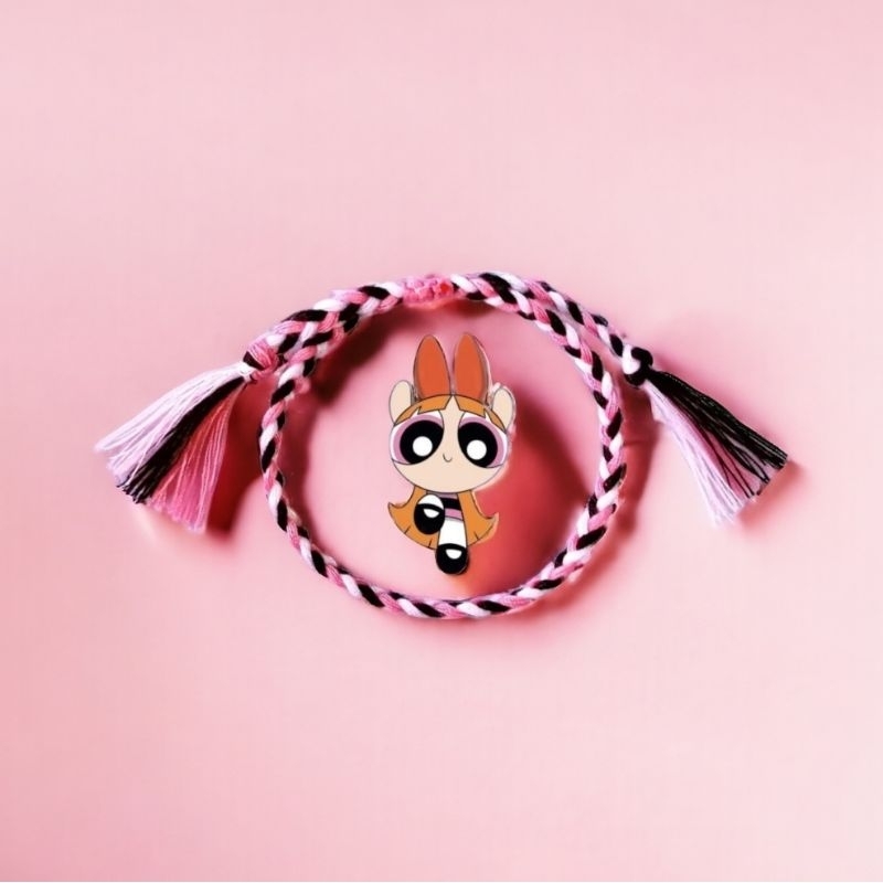 The Powerpuff Girls bracelet simple aesthetic bracelet, three-braided hand bracelet, soft and neat handmade sewing thread, adult and child sizes, cute cartoon merchandise bracelet gift, iconic character bracelet, vitage
