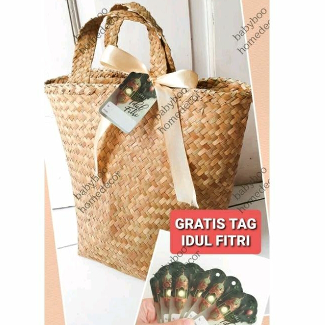 Purun bag woven basket cover large pot laundry gift bag hamper multi-purpose pandan bamboo hamper