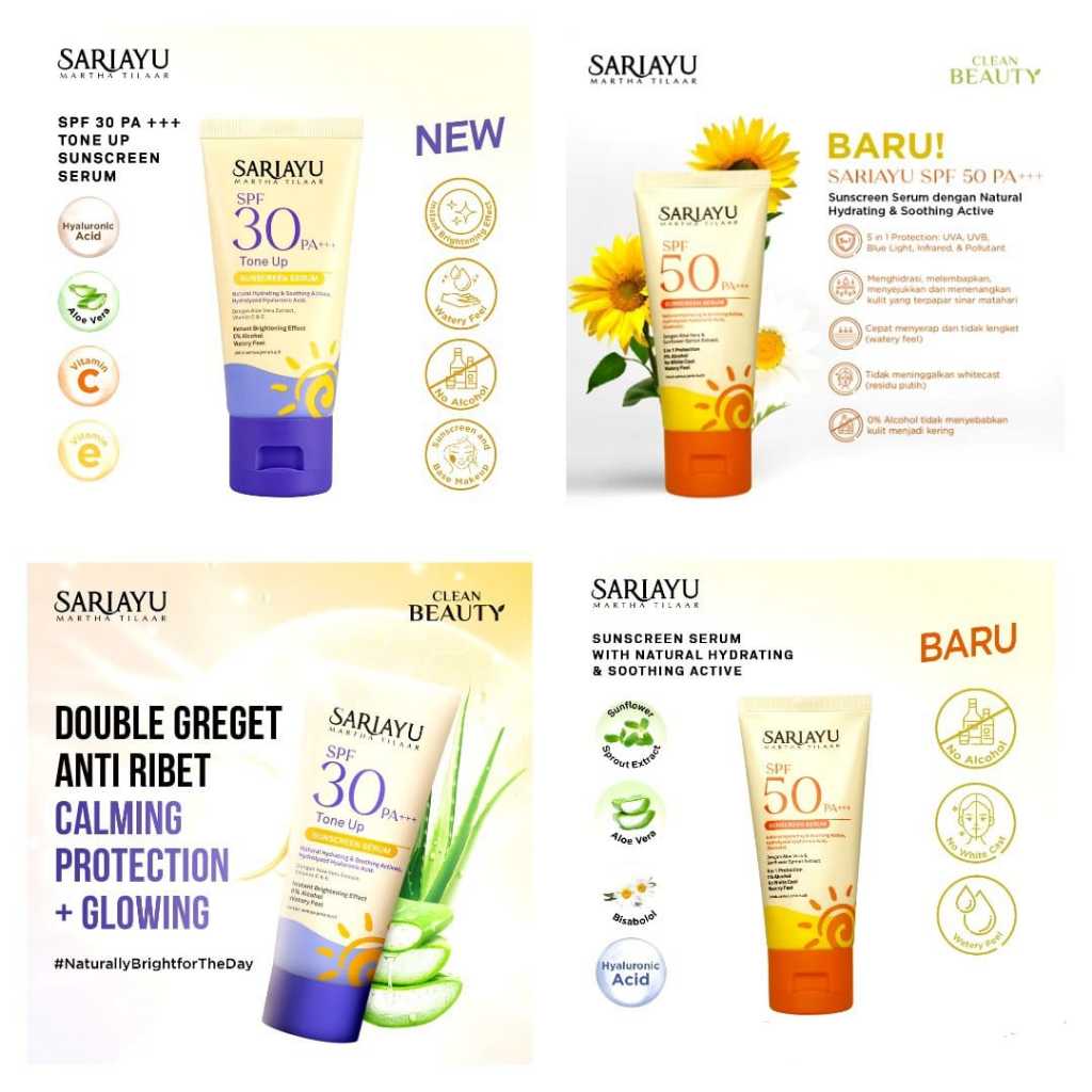 SARIAYU Sunscreen Serum SPF 50 PA+++ / Tone Up SPF30 PA+++ 30g Sunscreen Tone Up Sunscreen