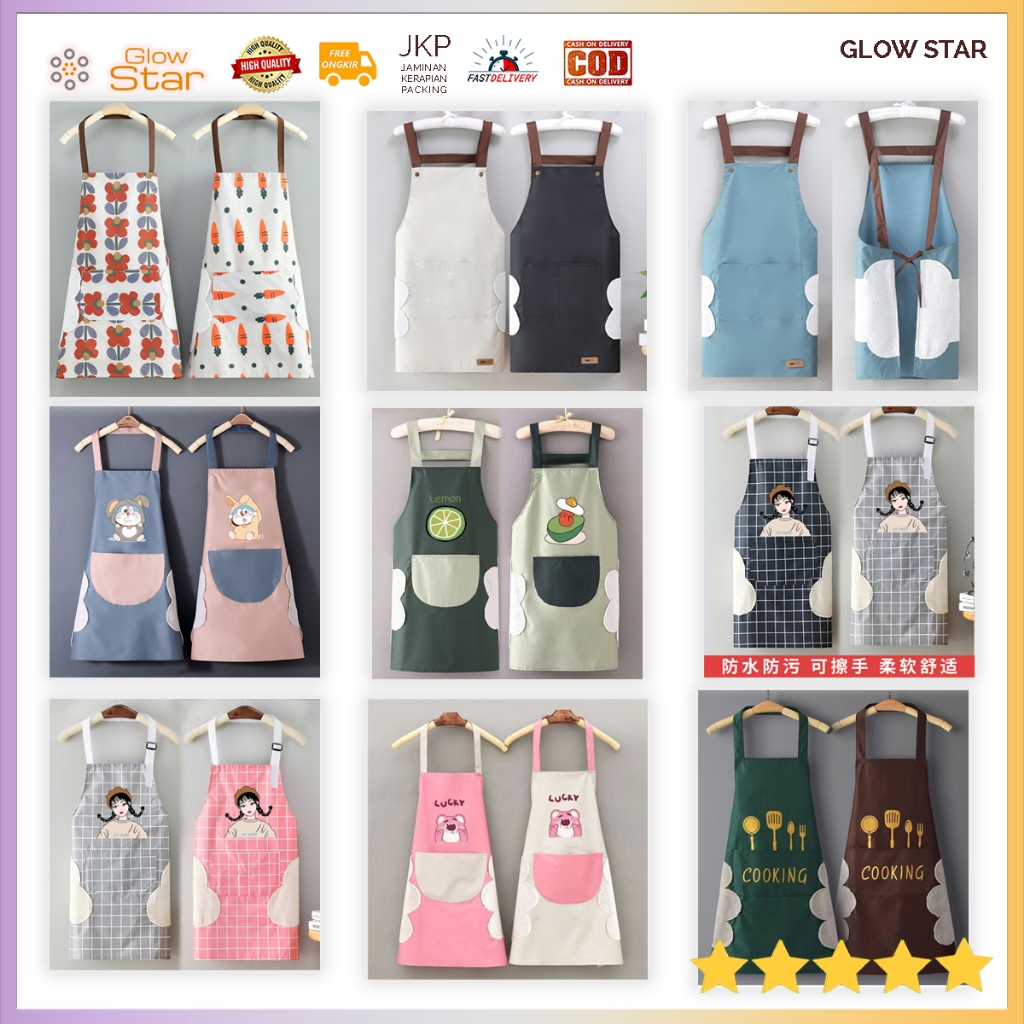 AP2 apron kitchen chef apron cooking apron anti-wet clothes protector Doraemon Bear Pink dirty chef apron Plastic material Perlak and cloth kitchen Motif black Pink Blue Rabbit Motif Flower White black Dish Washing waterproof cute stains women girls Cook