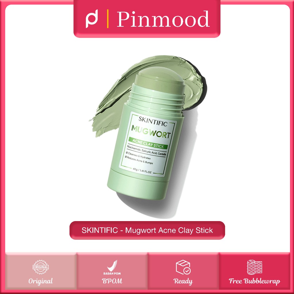 SKINTIFIC - MUGWORT Acne CLAY STICK (40 g) - Anti Pore Niacinamide Salicylic Acid Centella Facial Mask Relieves Break Out Acne Acne Free Mess Face Facial Mask Face Cleansing Travel Friendly Sensitive Skin