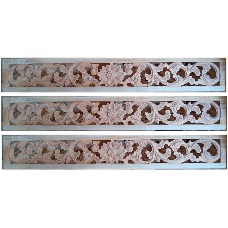 MATAHARI KAYU Wall Decoration Ornaments Carved Paste Pieces Mahogany Wood Lung Motif Sun Leaves 80x13cm