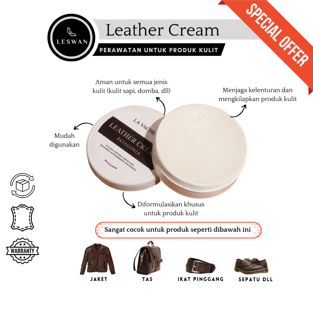 Leswan - Leather Cream - Balsam Balm Skin Care Maintains Moisture Shoe Bag Wallet Jacket Belt