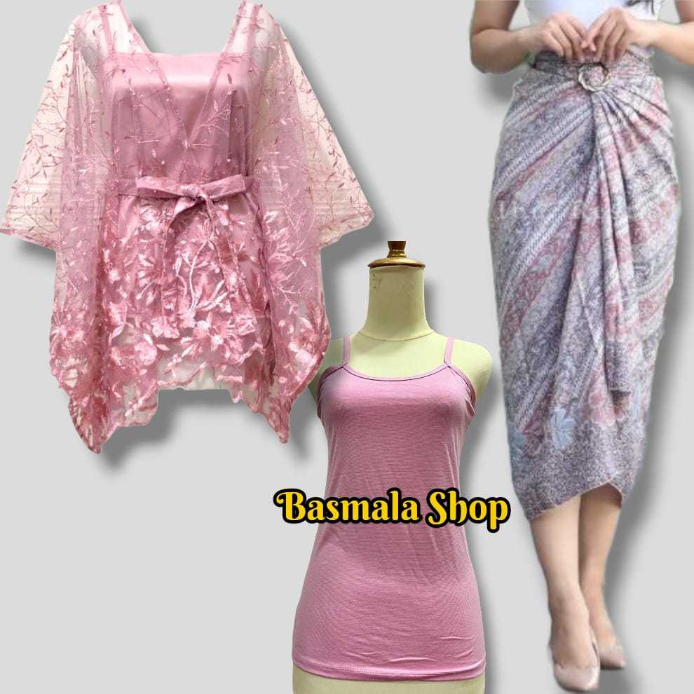 Beautiful ribbon tulle outer kebaya Set with batik wrap skirt for graduation reception, bridesmaid, modern, luxurious kebaya 2024