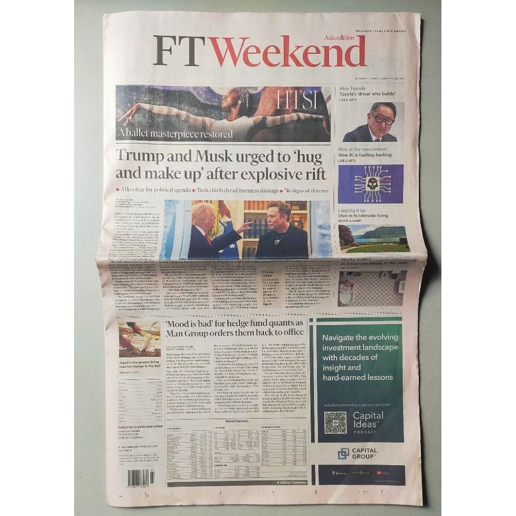 FT Weekend 7 June 2025: Donald Trump and Elon Musk Imported newspaper/