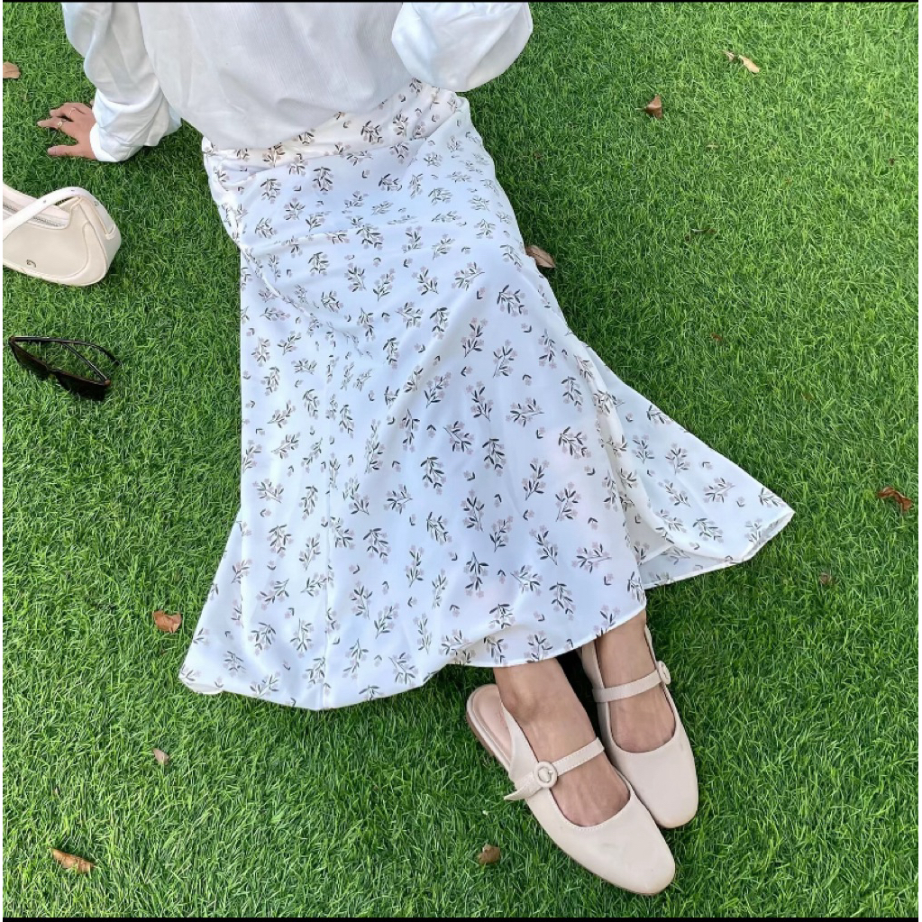 SAKURA PATTERN SKIRT | FLORAL SKIRT | KOREAN STYLE FLOWER MOTIF SKIRT | MIDI SKIRT | Skirt A LINE PATTERN SKIRT