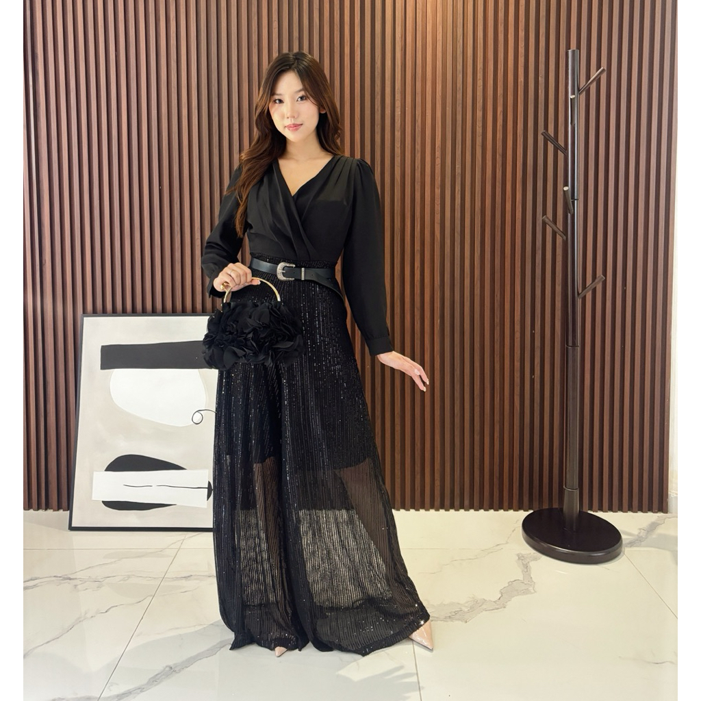 Meilin Nora Sequins Jumpsuit White/Black/Maroon blink blink singer clothes GLAMOUR