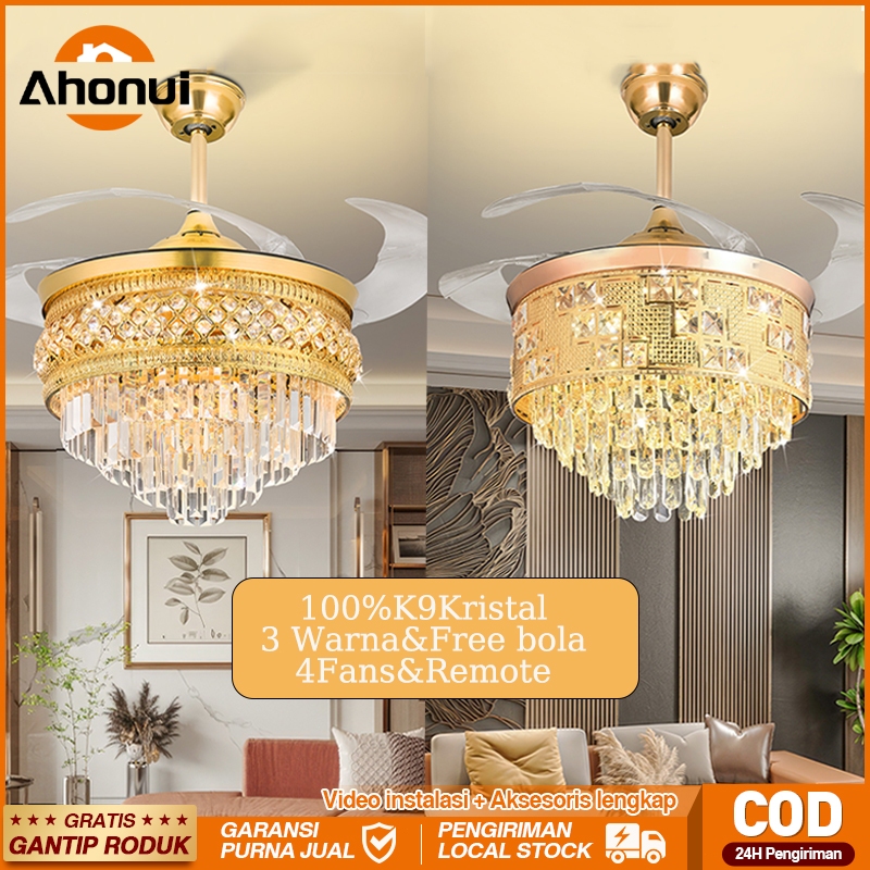 Modern Luxury Crystal Fan Light 42/ 48 inch 4 ABS Fan Remote Gold Crystal Chandelier 2IN1 Dining Table Living Room Dining Room Bedroom Ceiling Fan Light ysh
