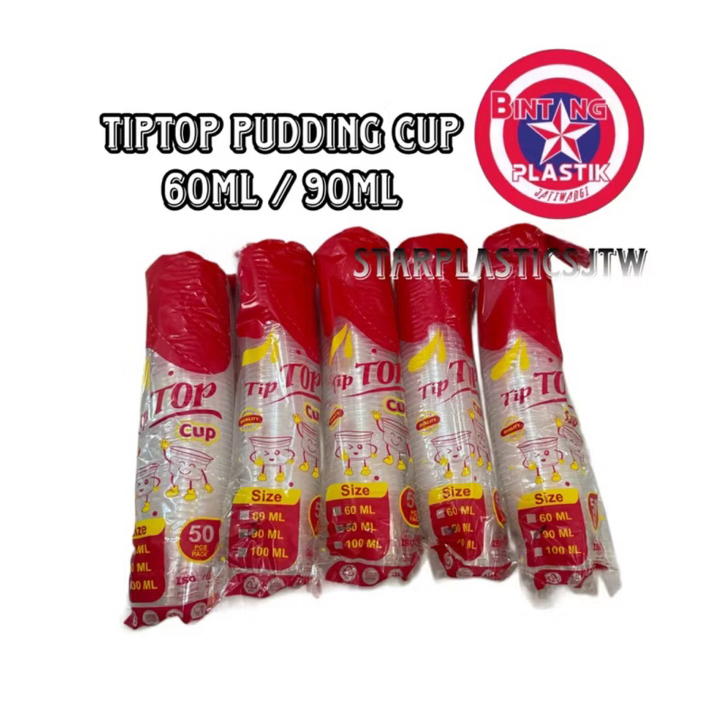TIPTOP Jelly Cup ROYAL Agar/ 60ml 90ml 50ml 70ml TIP TOP Pudding 1 Roll contains 50 pcs Plastic Ice Cream Pudding Cups Economical Halal