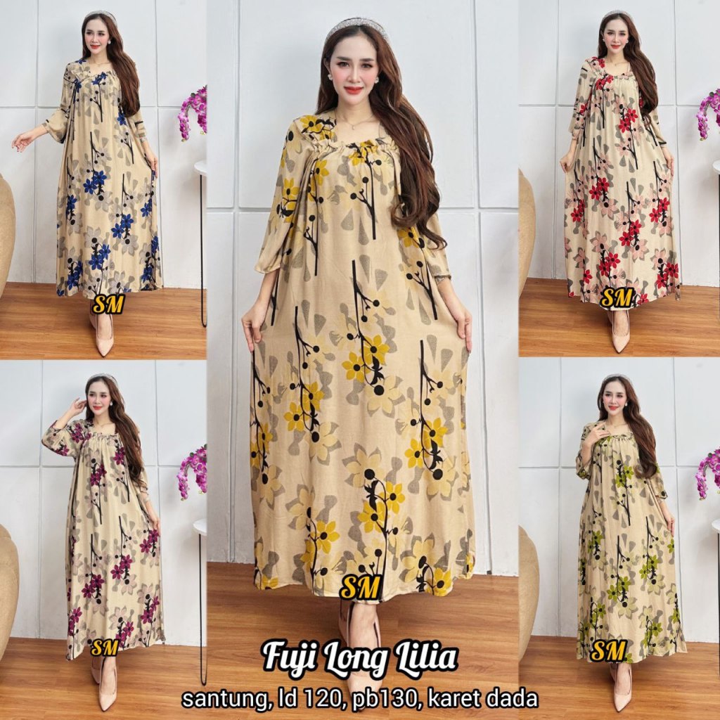 Fuji Jumbo Long Daster with Lilia Floral Motif