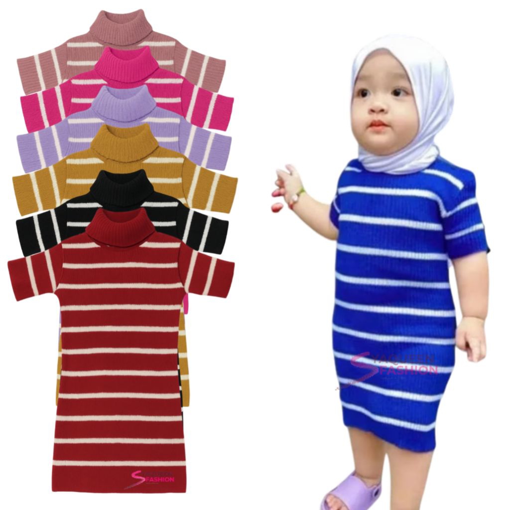 SHORT-SLEEVED STRIPED KNIT DRESS 1-3 years syaqueen // KOREAN STYLE KNIT DRESS Top