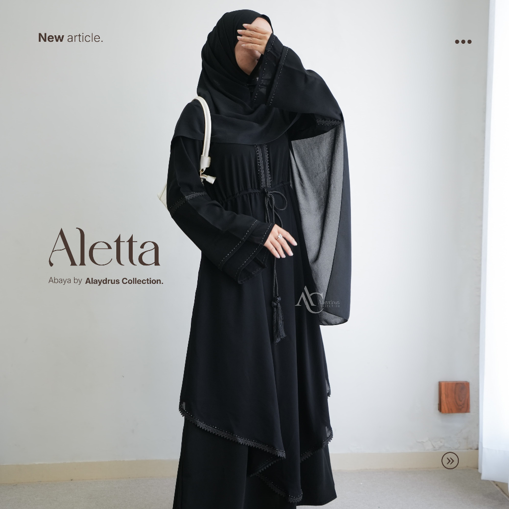 Alaydrus Collection Black Abaya Turkey Aletta Gamis Syari Muslimah Jetblack Black Chiffon Combination