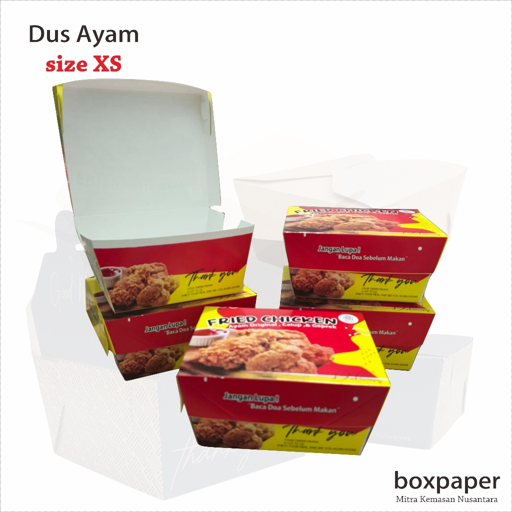 100pcs Chicken Paper Box (size XS) Eco White Paper Packaging Laminated Dus Geprek Chicken Penyet Chicken Kriuk Chicken Dip Chicken Fried Chicken Original Chicken KFC Chicken