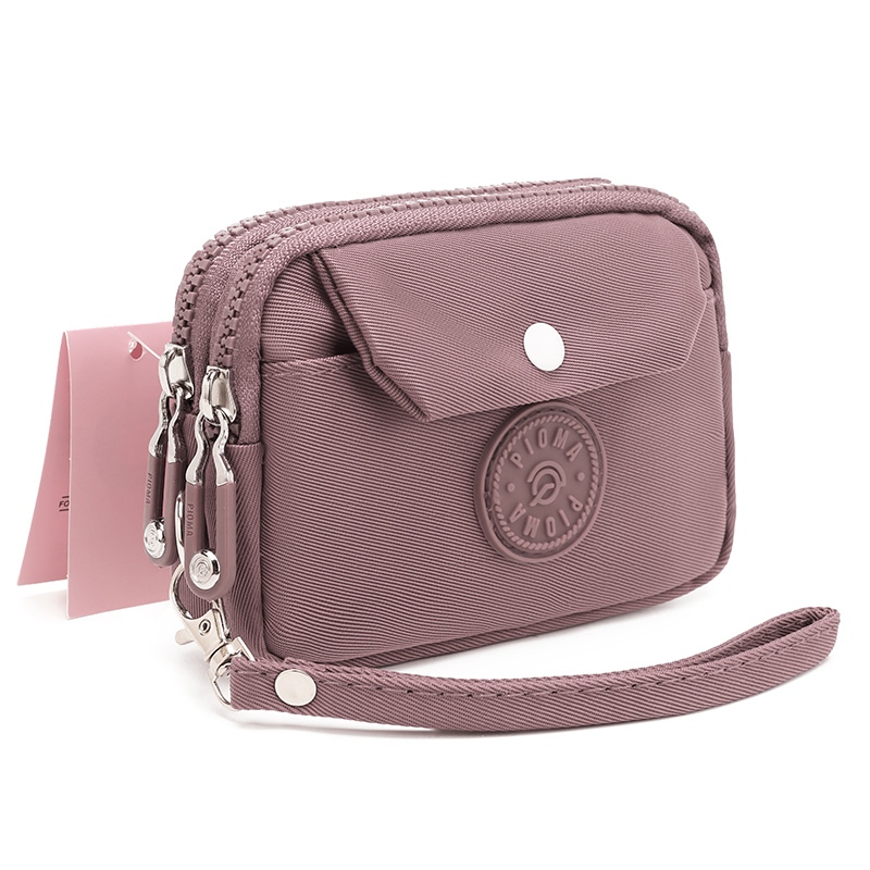 PIOMA Button Wallet Money Card Coin 2 Zippers Nylon Waterproof