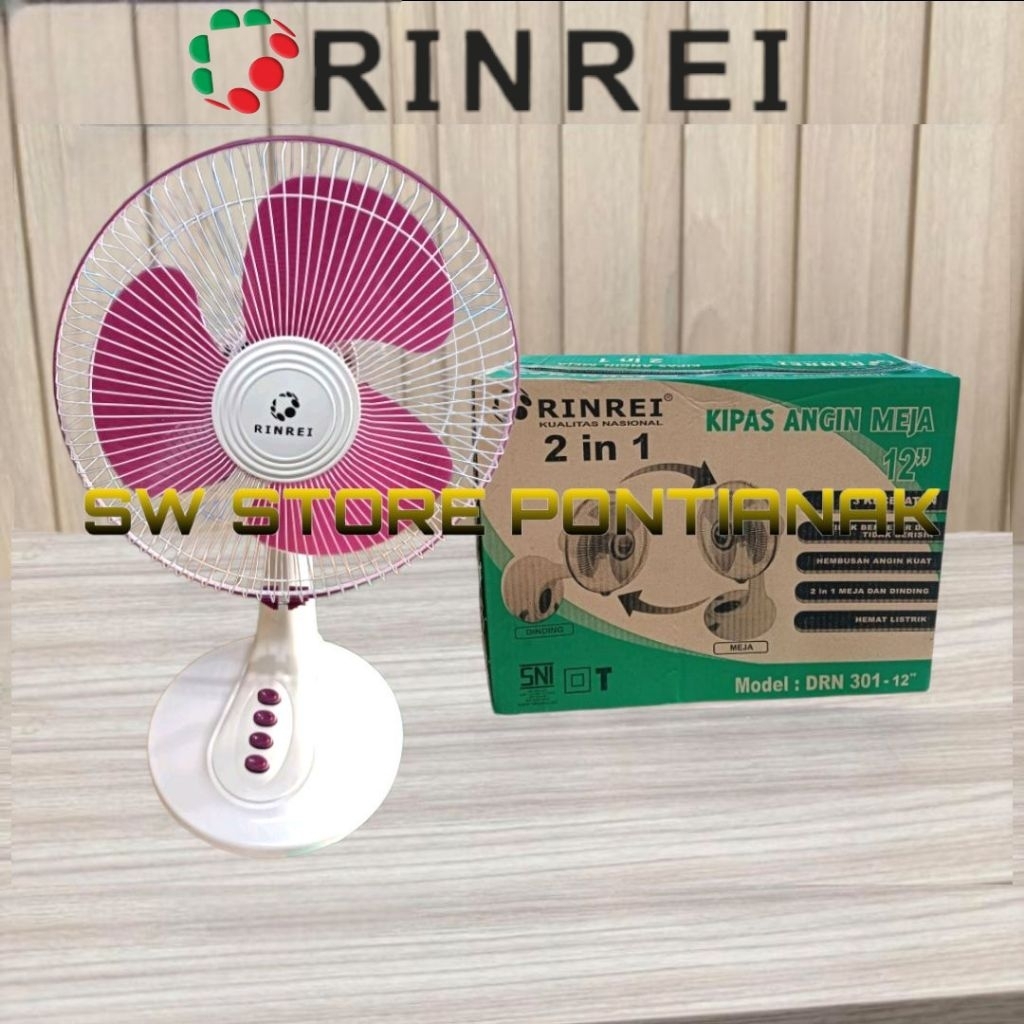 RINREI 12 INCH TABLE FAN DRN-301 2IN1 DESK WALL RINREI 12 INCH FAN/ WALL SEAT FAN/