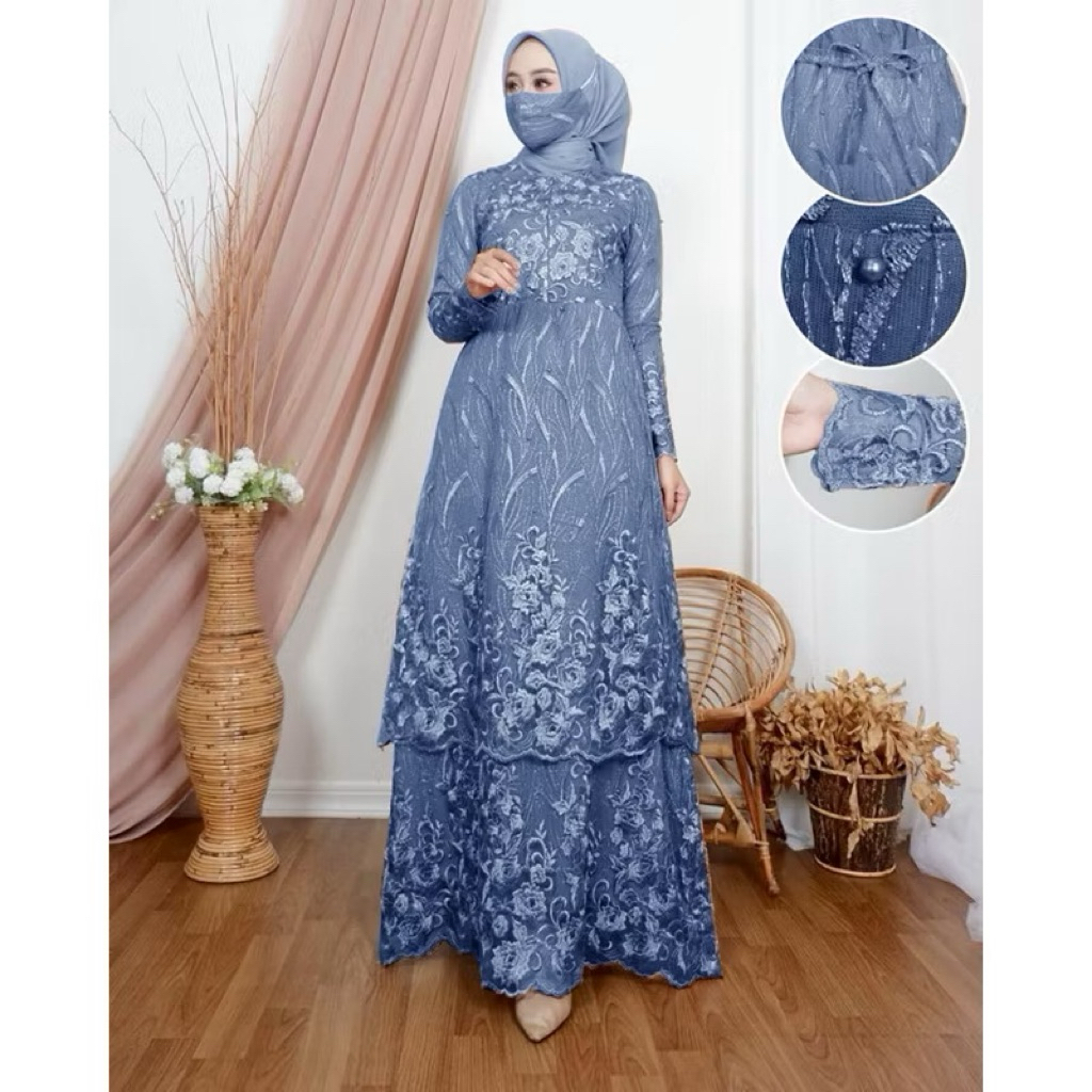 MAXI VIRA (ML XL XXL XXXL) BRUKAT STUFFED DRESS / WEDDING DRESS PEARL TILE DRESS LUXURY DRESS
