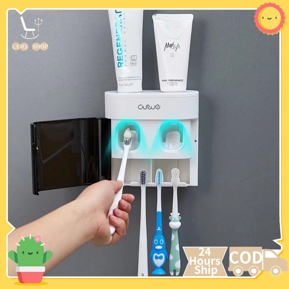 Toothpaste Dispenser and Toothbrush Holder Two Slots Automatic Toothpaste Squeezer Wall Mounted Toothbrush Holder Toothbrush Holder Wall NEW